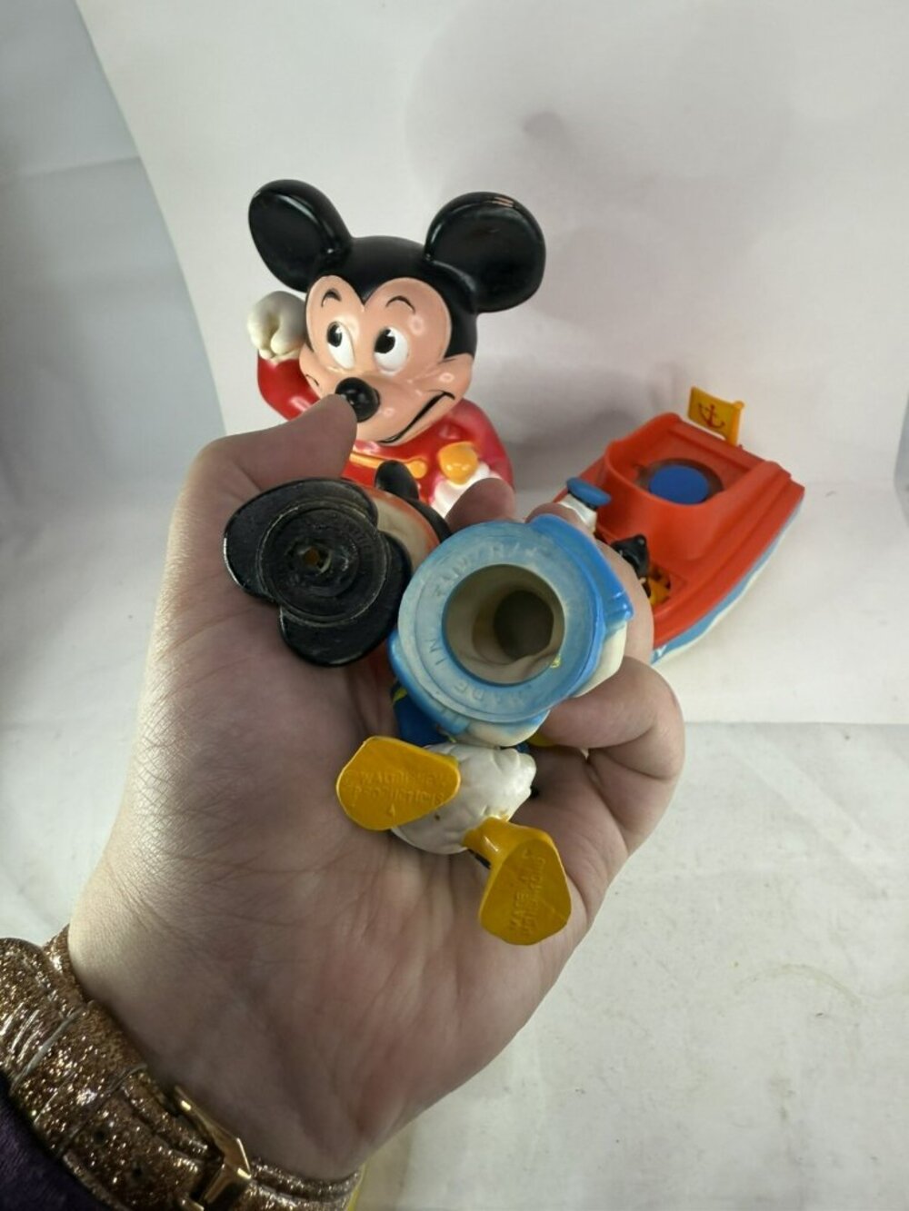 LOT Vintage Mickey Mouse Rubber Bank W/ STOPPER Calculator Figures Donald Goofy - Picture 10 of 13
